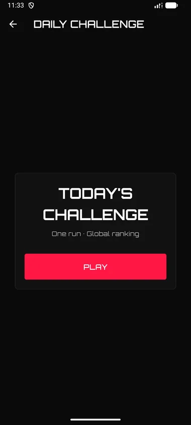 Today's daily challenge screen with fixed global seed, 24-hour countdown, and scoreboard preview